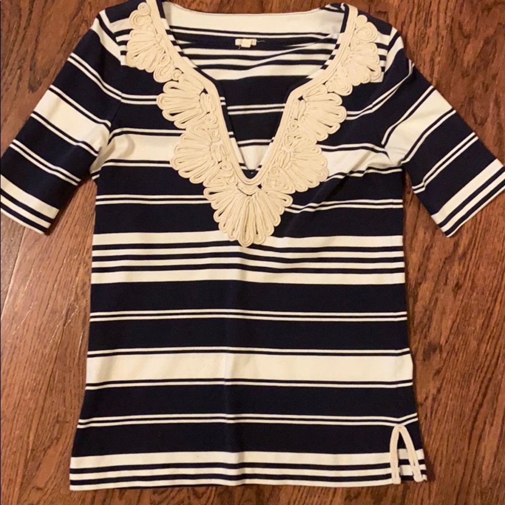 J Creew Navy and Cream top